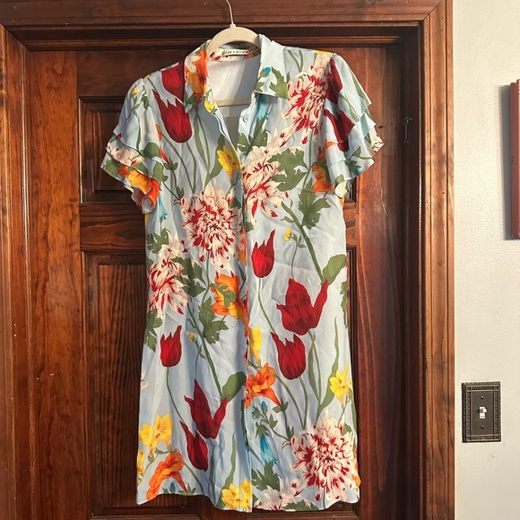 Alice + Olivia Floral Mini Dress - Blue and Red - Picture 1 of 7